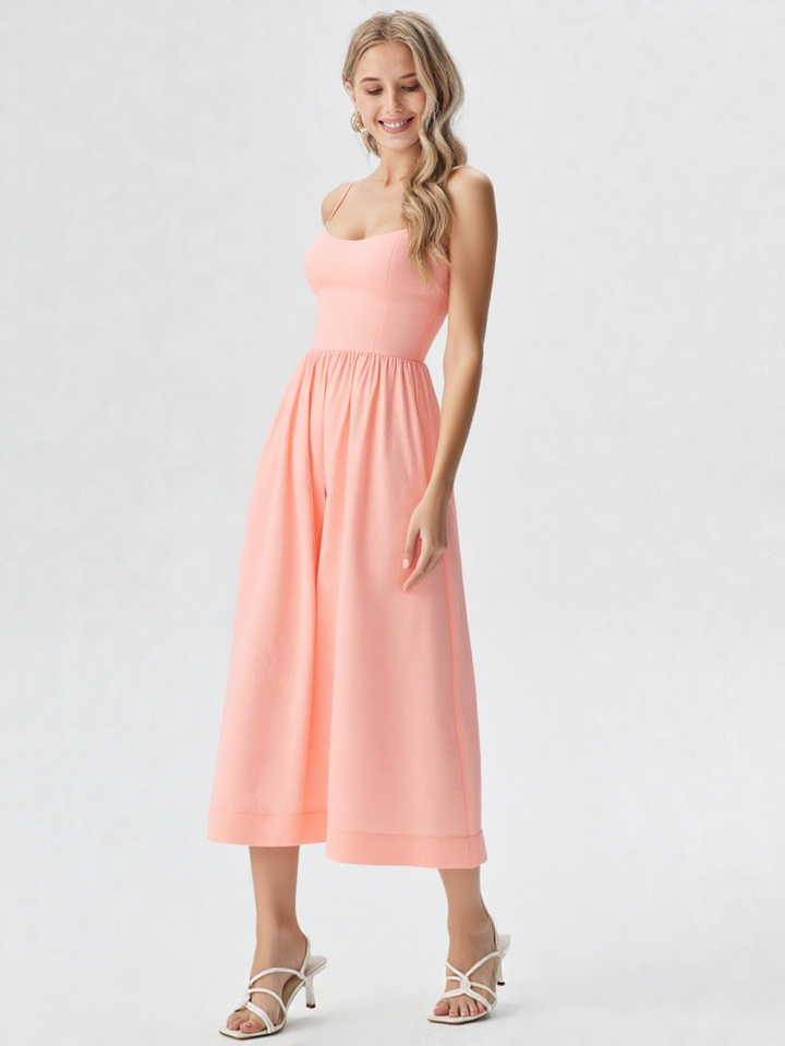 Midi Ascot Jurk – A-lijn, U-hals, Hoge Taille