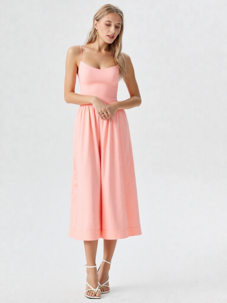 Midi Ascot Jurk – A-lijn, U-hals, Hoge Taille