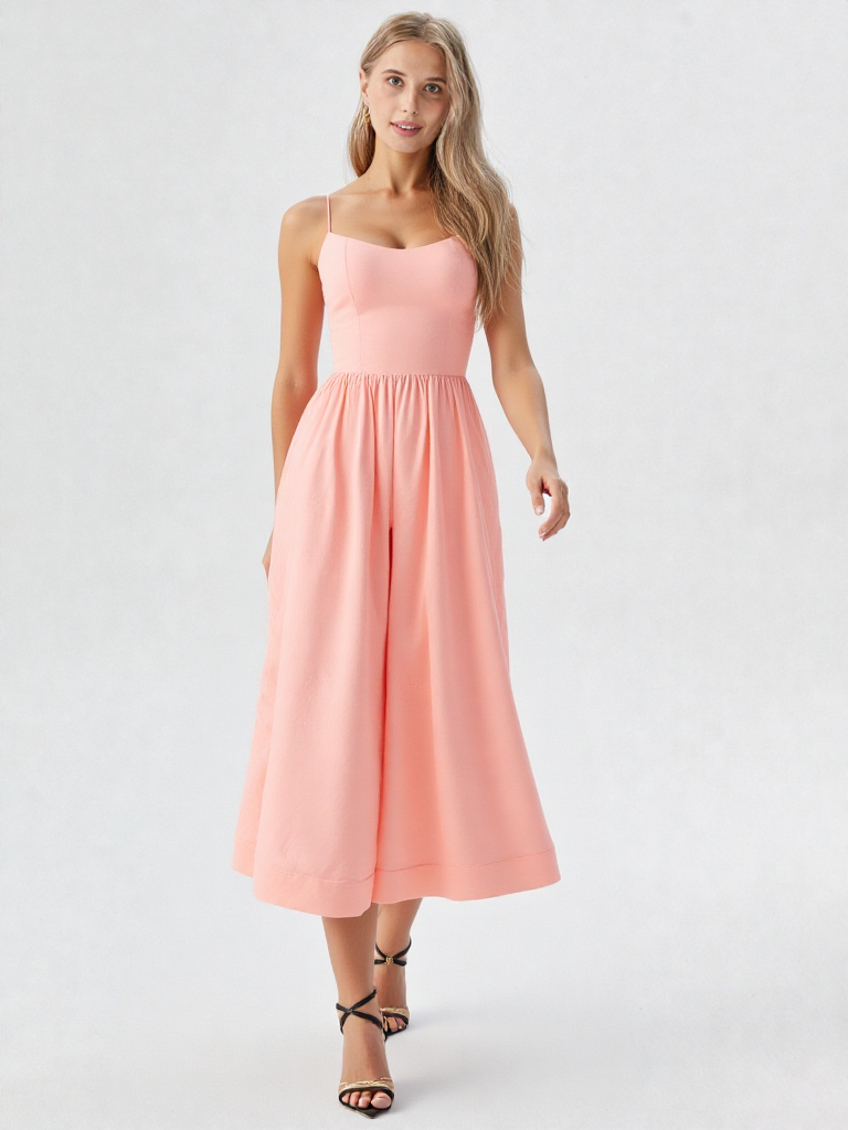 Midi Ascot Jurk – A-lijn, U-hals, Hoge Taille