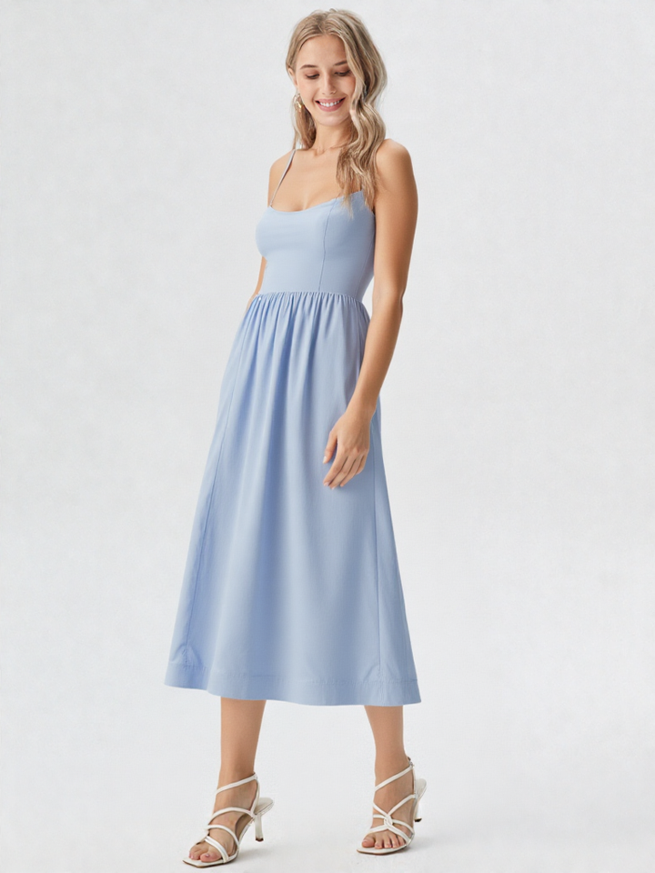 Midi Ascot Jurk – A-lijn, U-hals, Hoge Taille