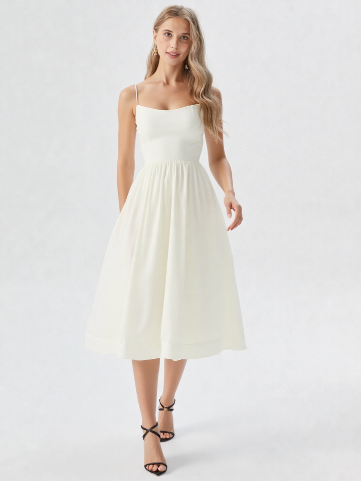 Midi Ascot Jurk – A-lijn, U-hals, Hoge Taille