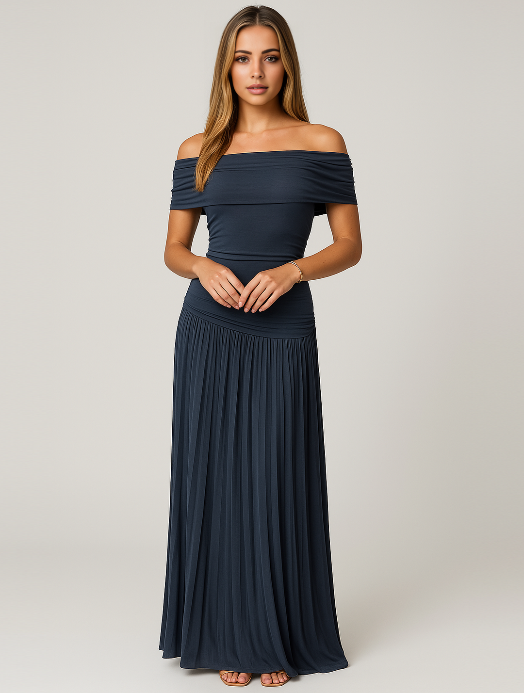 Anemone | Elegante Dames Geplooide Maxi-jurk voor Bruiloftsgasten