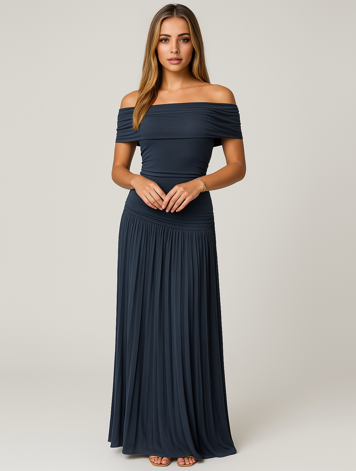 Anemone | Elegante Dames Geplooide Maxi-jurk voor Bruiloftsgasten