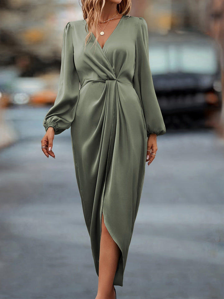 Anna | Elegante Dames Midi Jurk Overslag Lange Mouwen