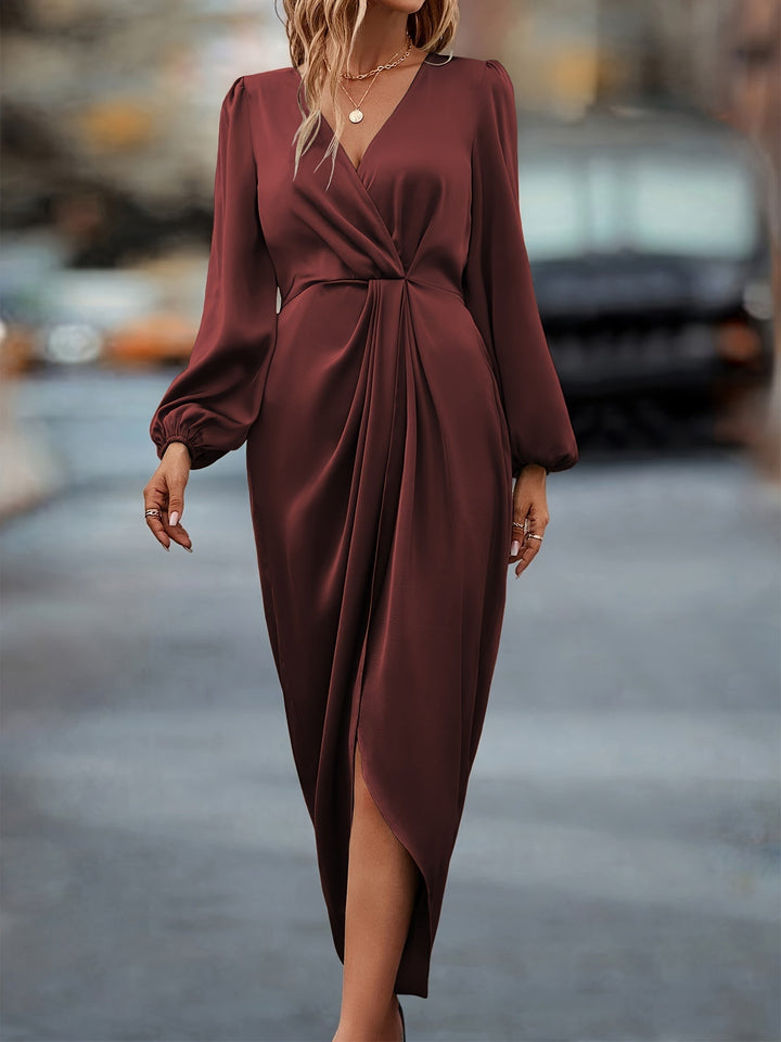 Anna | Elegante Dames Midi Jurk Overslag Lange Mouwen