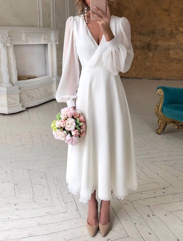 Annabella | Elegante Dames Midi Jurk met Lange Mouwen voor Bruiloftsgasten