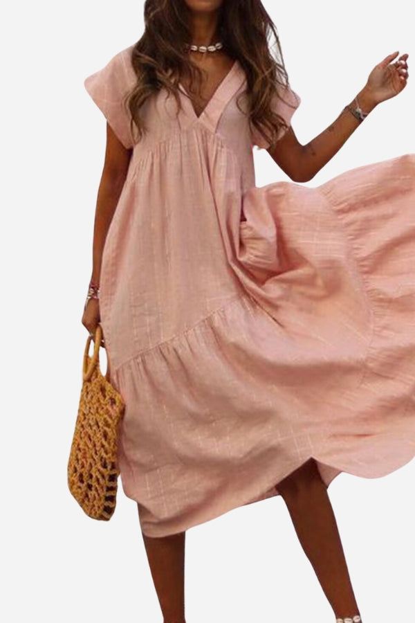 Aria | Stijlvolle Dames Maxi-Jurk Korte Mouwen