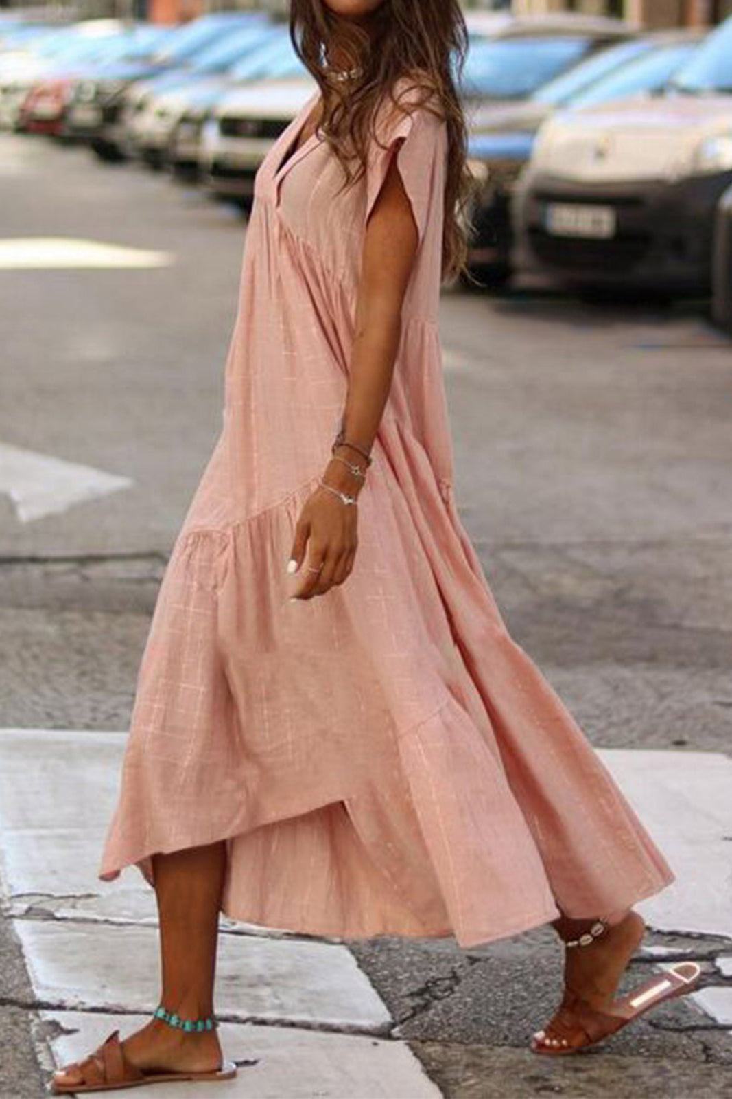 Aria | Stijlvolle Dames Maxi-Jurk Korte Mouwen