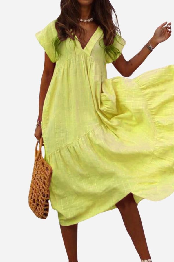 Aria | Stijlvolle Dames Maxi-Jurk Korte Mouwen