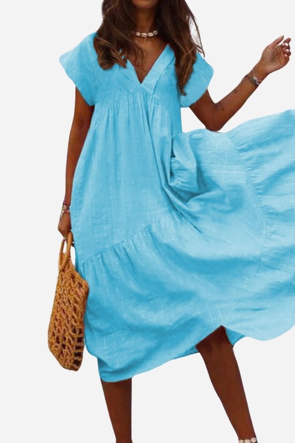 Aria | Stijlvolle Dames Maxi-Jurk Korte Mouwen