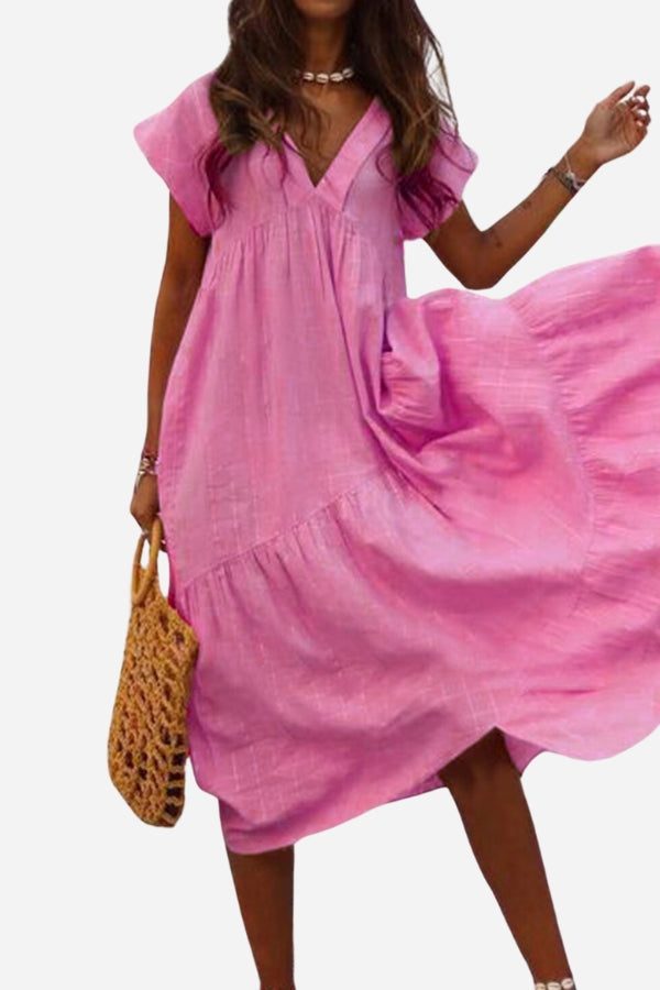 Aria | Stijlvolle Dames Maxi-Jurk Korte Mouwen