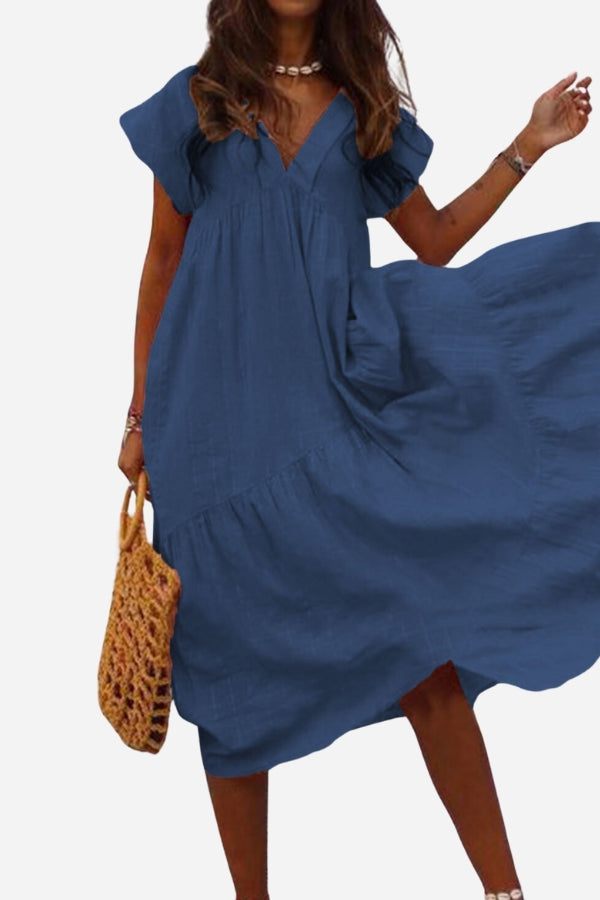 Aria | Stijlvolle Dames Maxi-Jurk Korte Mouwen