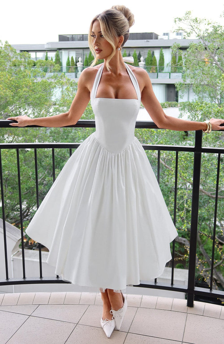 Avelina | Elegante Dames Halter Midi Jurk voor Bruiloftsgasten