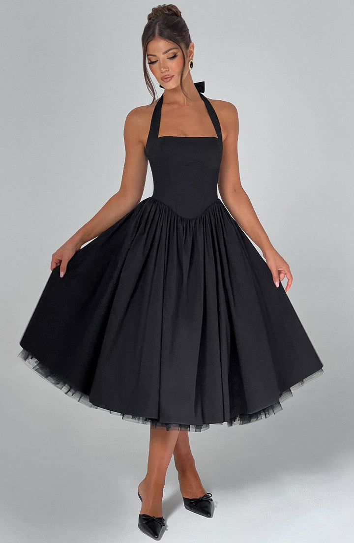 Avelina | Elegante Dames Halter Midi Jurk voor Bruiloftsgasten