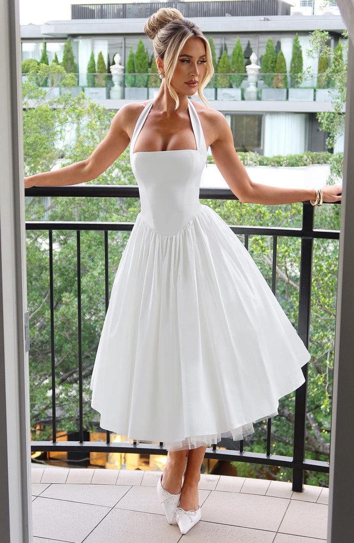 Avelina | Elegante Dames Halter Midi Jurk voor Bruiloftsgasten