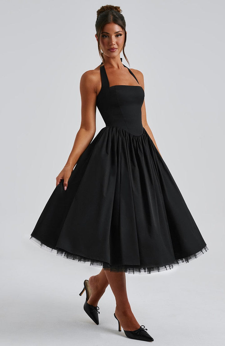 Avelina | Elegante Dames Halter Midi Jurk voor Bruiloftsgasten