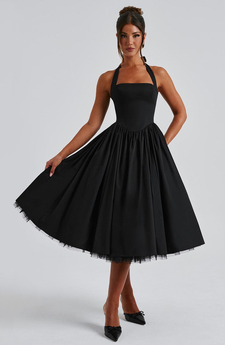 Avelina | Elegante Dames Halter Midi Jurk voor Bruiloftsgasten