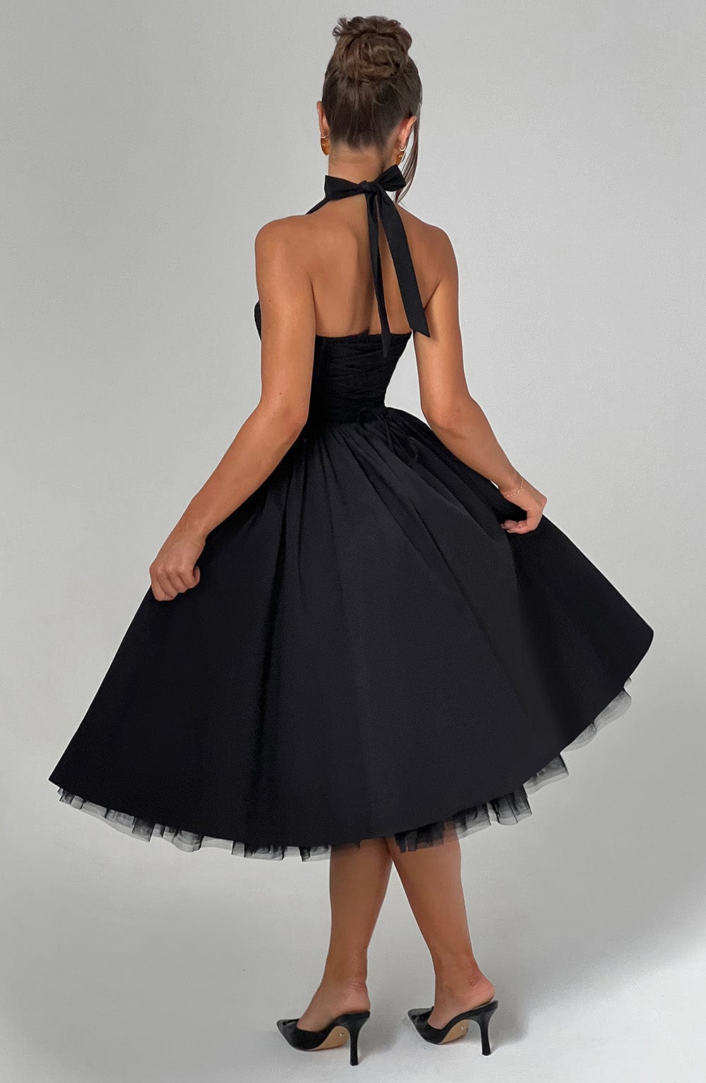 Avelina | Elegante Dames Halter Midi Jurk voor Bruiloftsgasten
