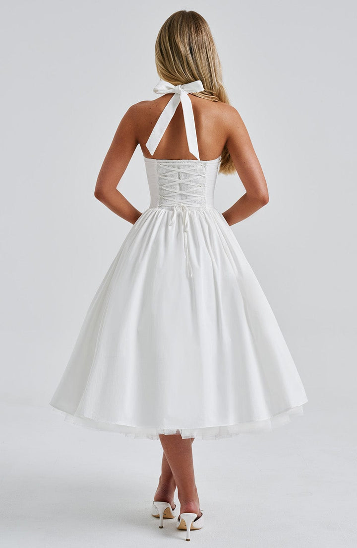 Avelina | Elegante Dames Halter Midi Jurk voor Bruiloftsgasten