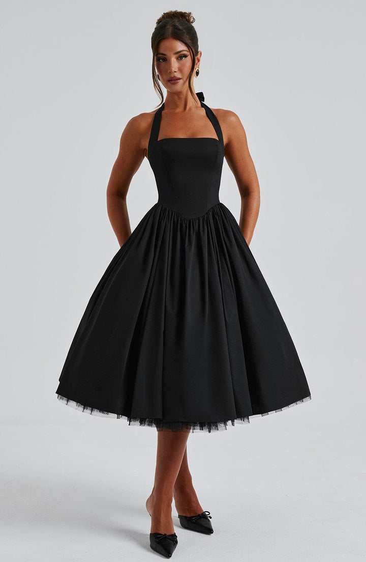 Avelina | Elegante Dames Halter Midi Jurk voor Bruiloftsgasten