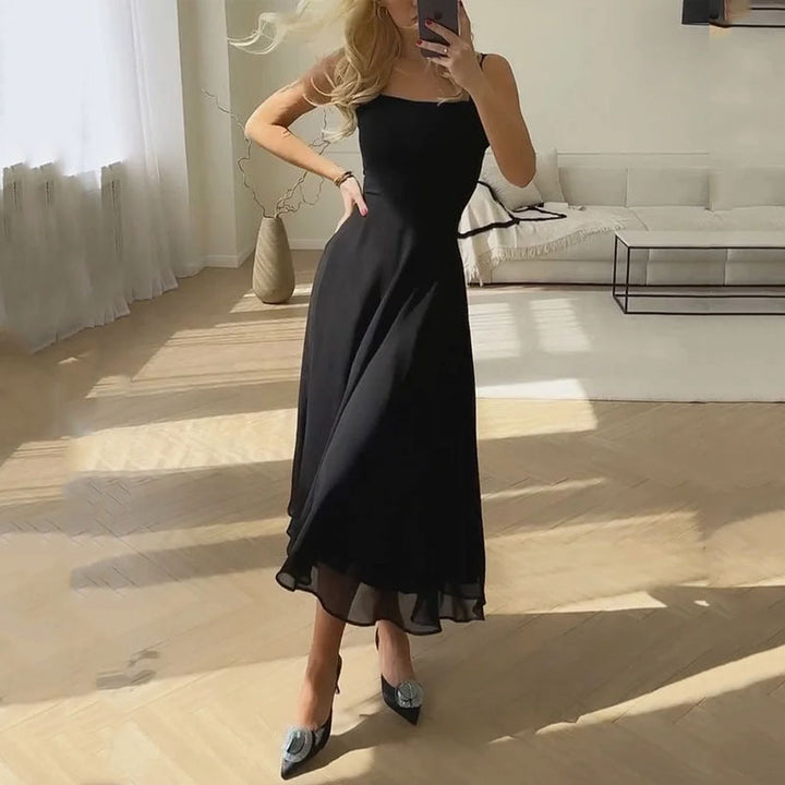 Céleste | Dames Bruiloft Gast Vierkante Halslijn Uitlopende Rok Midi-jurk
