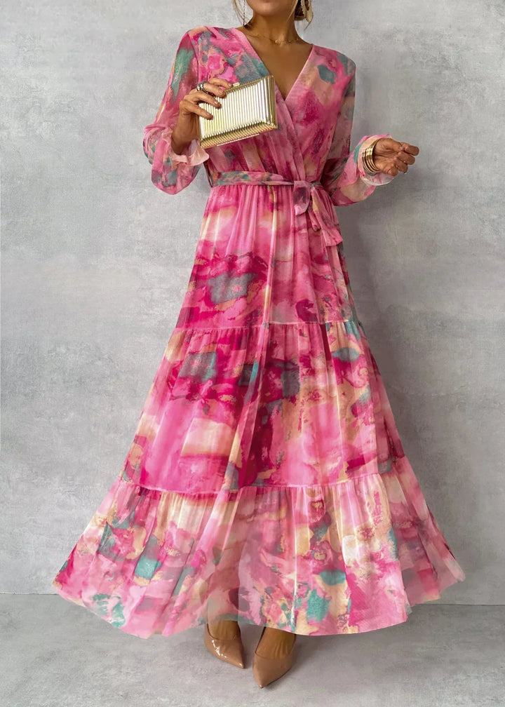 Elara | Elegante Dames Maxi Wikkeljurk met Bloemenprint en Lange Mouwen