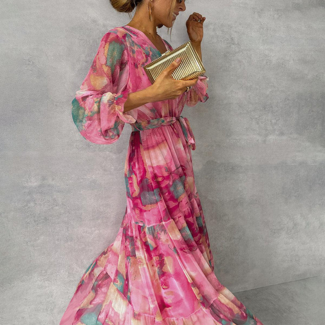 Elara | Elegante Dames Maxi Wikkeljurk met Bloemenprint en Lange Mouwen