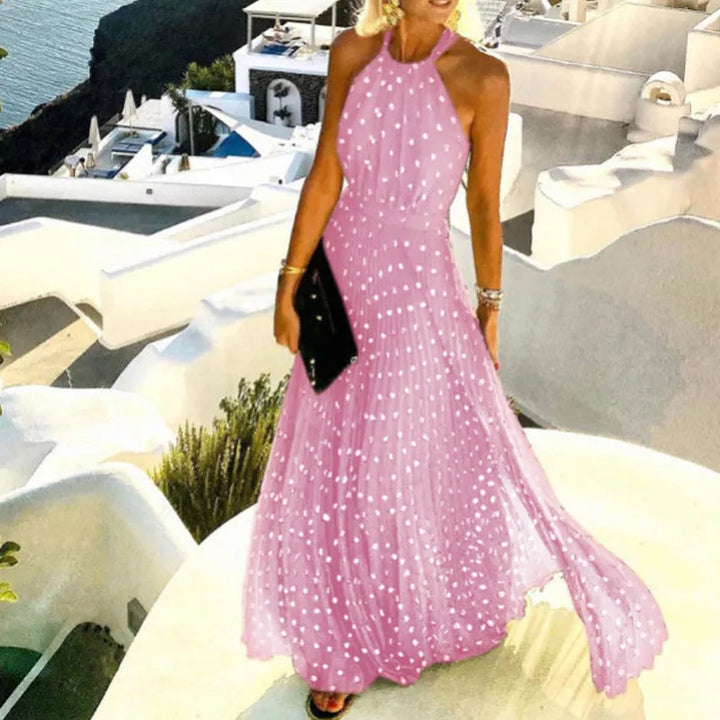 Elena | Dames Halterjurk Boho Maxi Geplooide Strand Vakantie