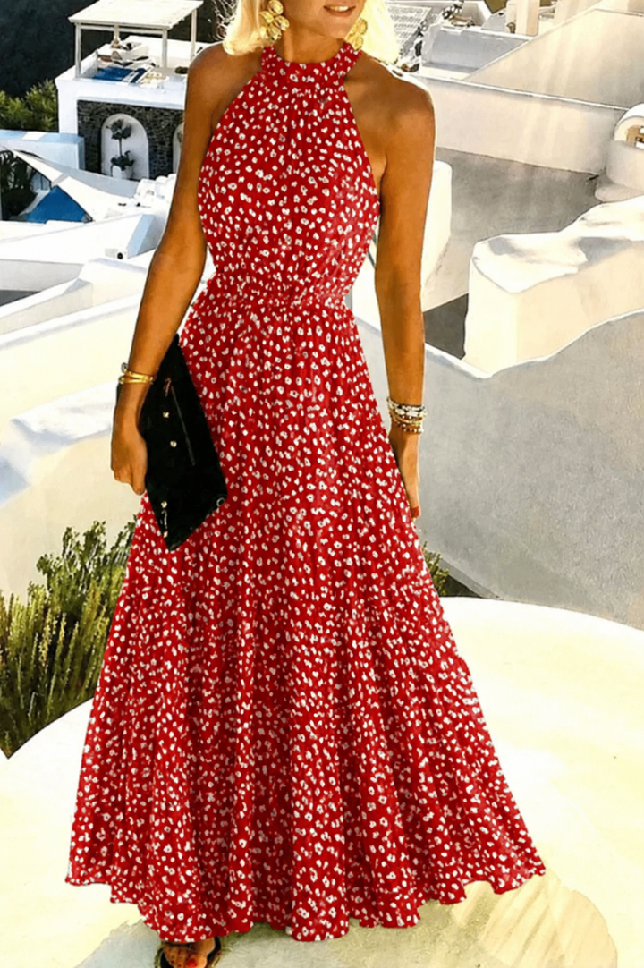 Elena | Dames Halterjurk Boho Maxi Geplooide Strand Vakantie