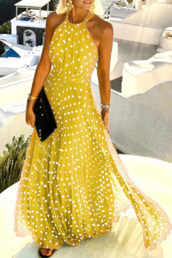 Elena | Dames Halterjurk Boho Maxi Geplooide Strand Vakantie