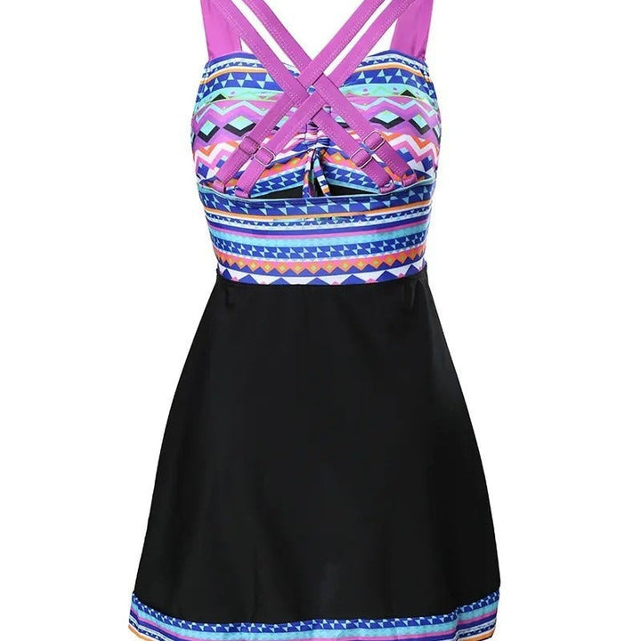 Elin | Tankini Zwemrok Geometrisch Patroon Trekkoord