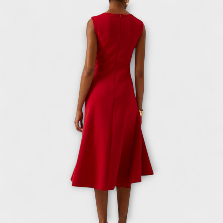 Eline | Elegante Dames Midi Jurk Geplooid Asymmetrisch