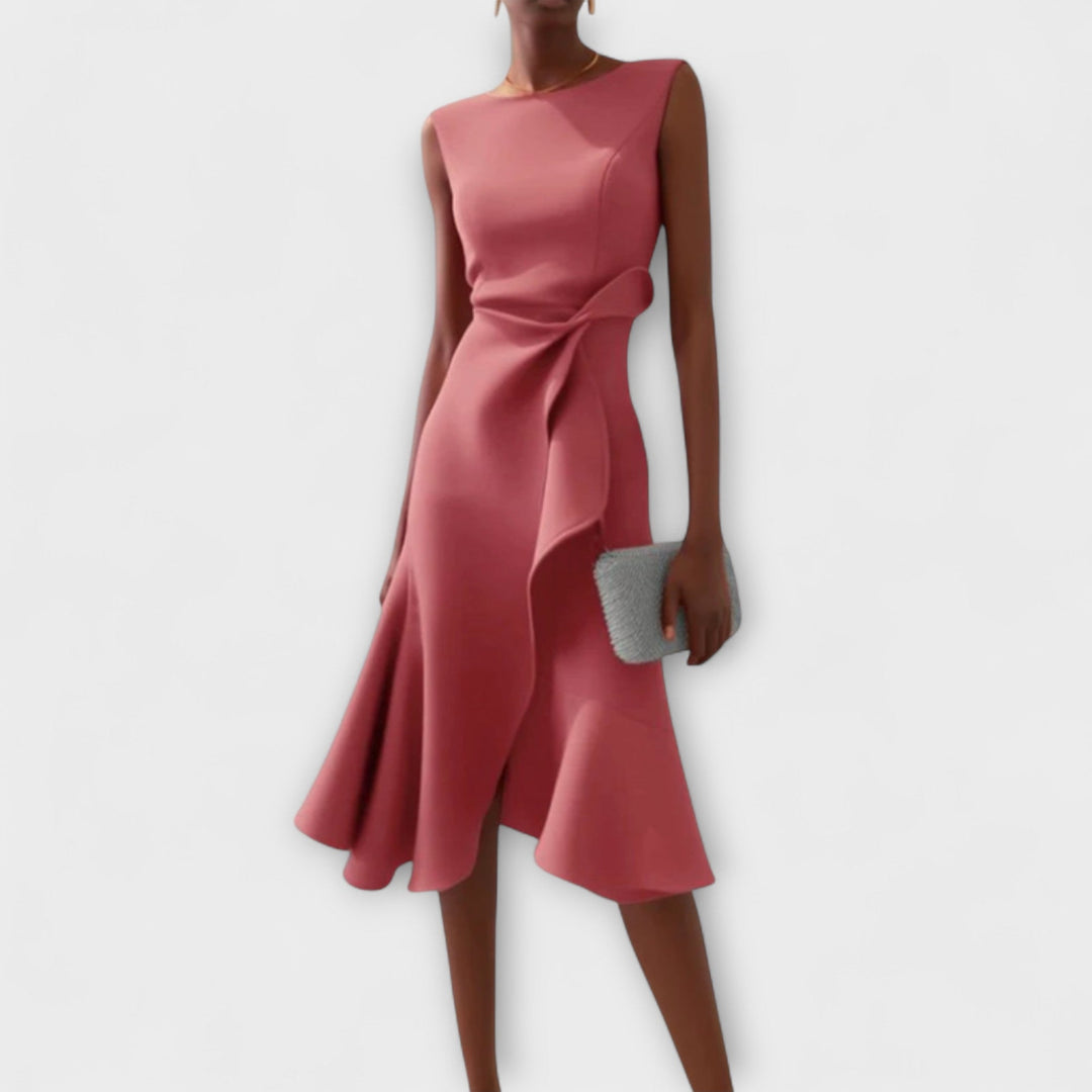 Eline | Elegante Dames Midi Jurk Geplooid Asymmetrisch