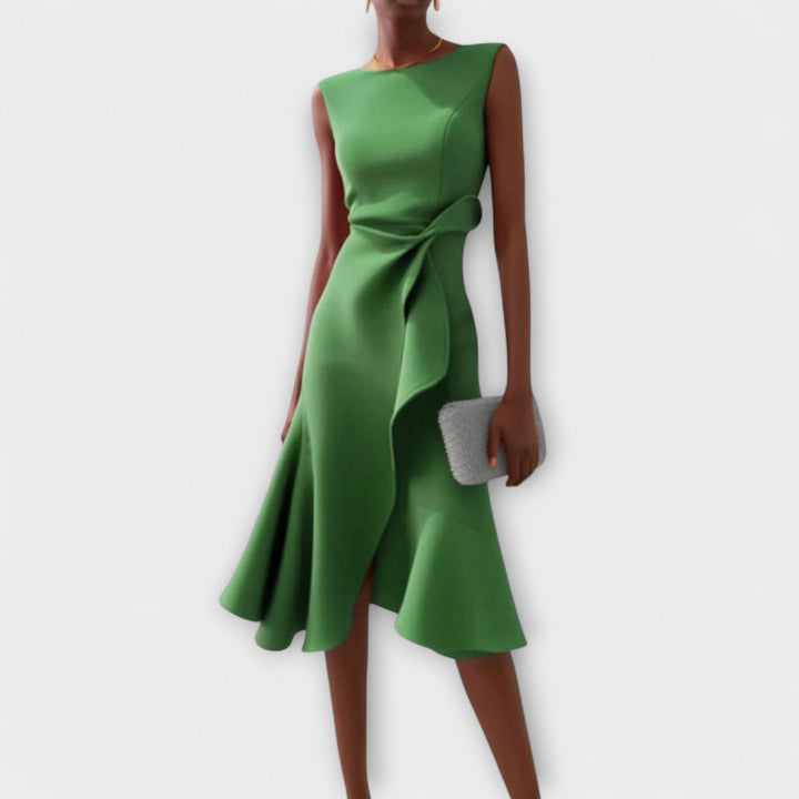 Eline | Elegante Dames Midi Jurk Geplooid Asymmetrisch