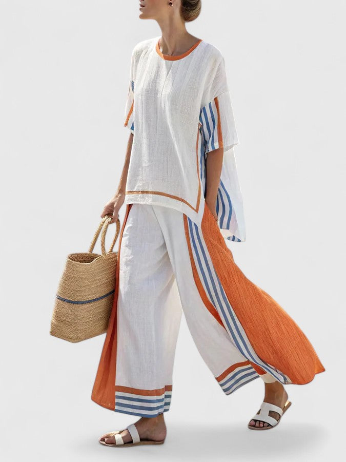 Elora | Dames Co Ord Set Wijde Pijpen Zomer Blouse