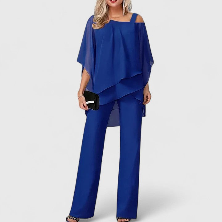 Eveline | Dames Co Ord Set Asymmetrisch Chiffon Broekpak