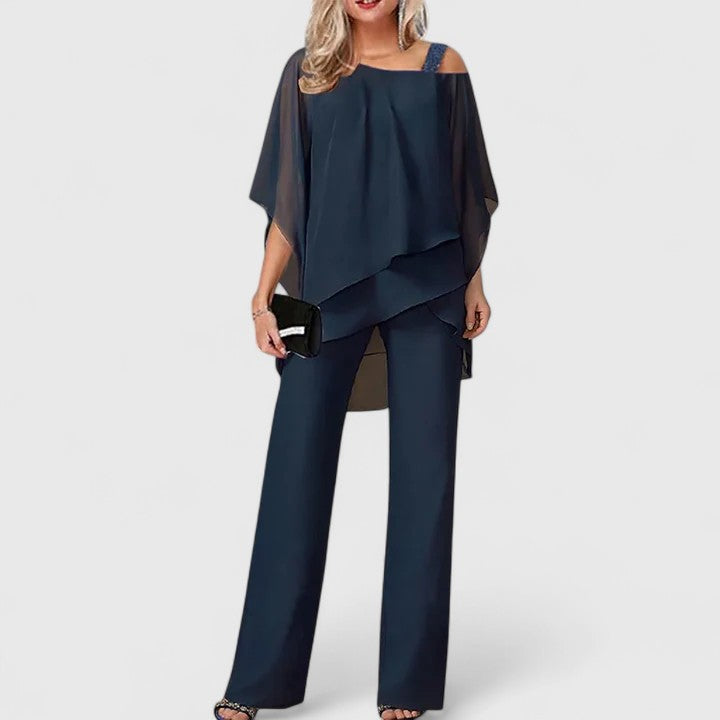 Eveline | Dames Co Ord Set Asymmetrisch Chiffon Broekpak