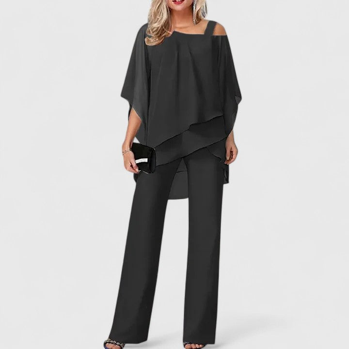 Eveline | Dames Co Ord Set Asymmetrisch Chiffon Broekpak
