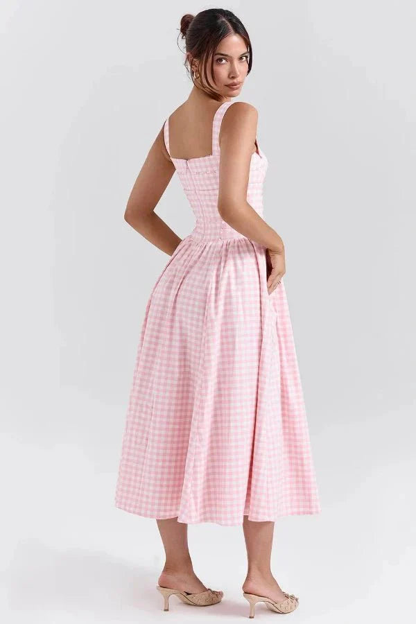 Evi | Dames Midi-Zomerjurk Gingham-Patroon Zakken
