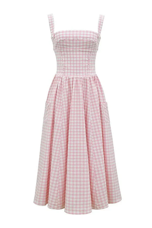 Evi | Dames Midi-Zomerjurk Gingham-Patroon Zakken