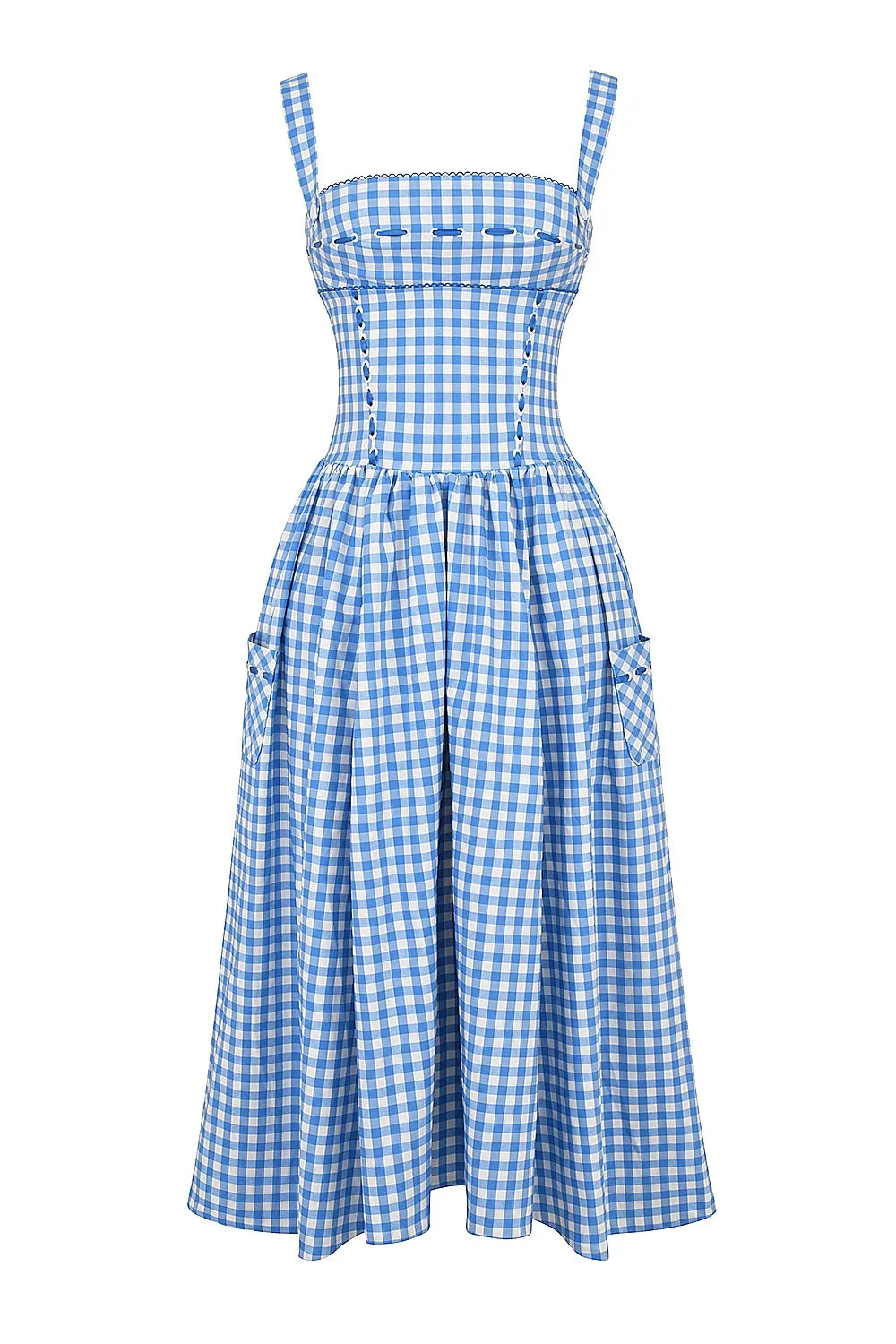 Evi | Dames Midi-Zomerjurk Gingham-Patroon Zakken