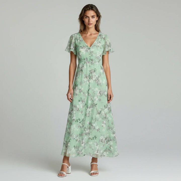 Evi | Luchtige Dames Maxi Jurk Bloemen Chiffon