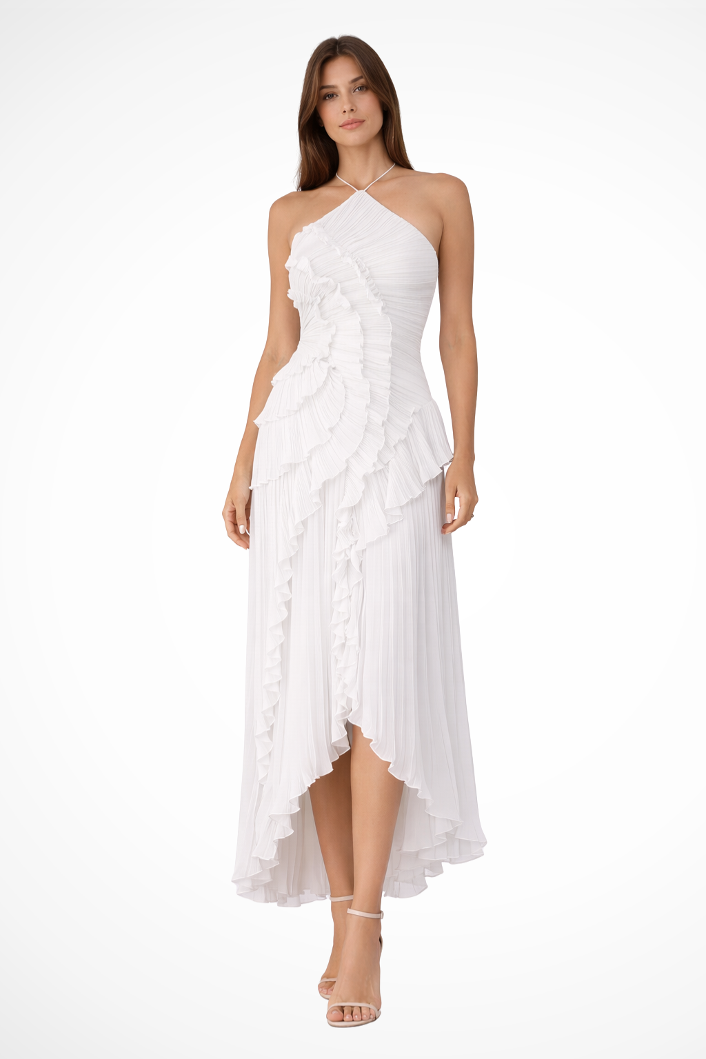 Feline | Women's Plissé Halter-nek Bruiloft Gast Jurk Open Rug