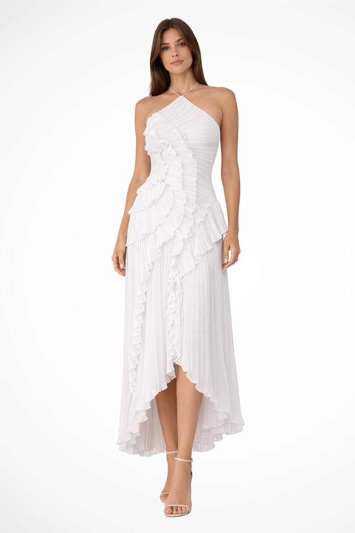 Feline | Women's Plissé Halter-nek Bruiloft Gast Jurk Open Rug