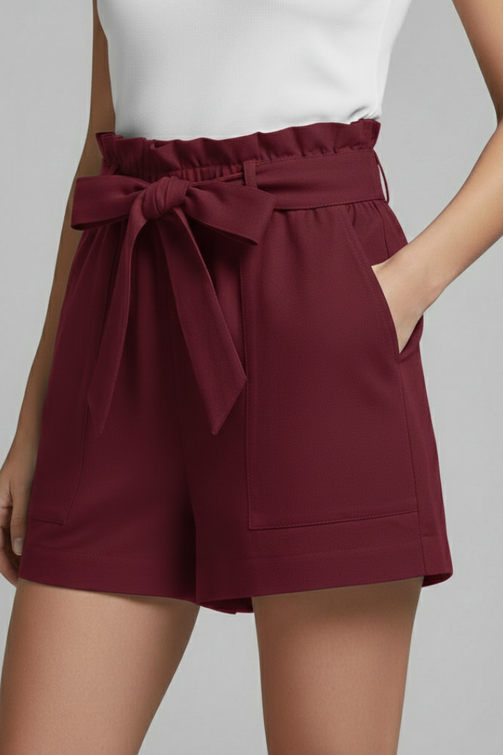 Femke | Elegante Dames Korte Broek Zakken Strik Taille