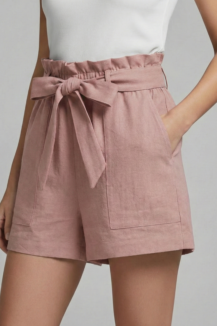 Femke | Elegante Dames Korte Broek Zakken Strik Taille