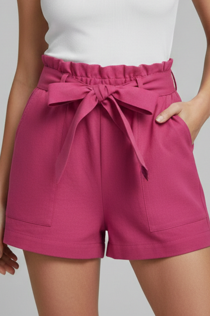 Femke | Elegante Dames Korte Broek Zakken Strik Taille
