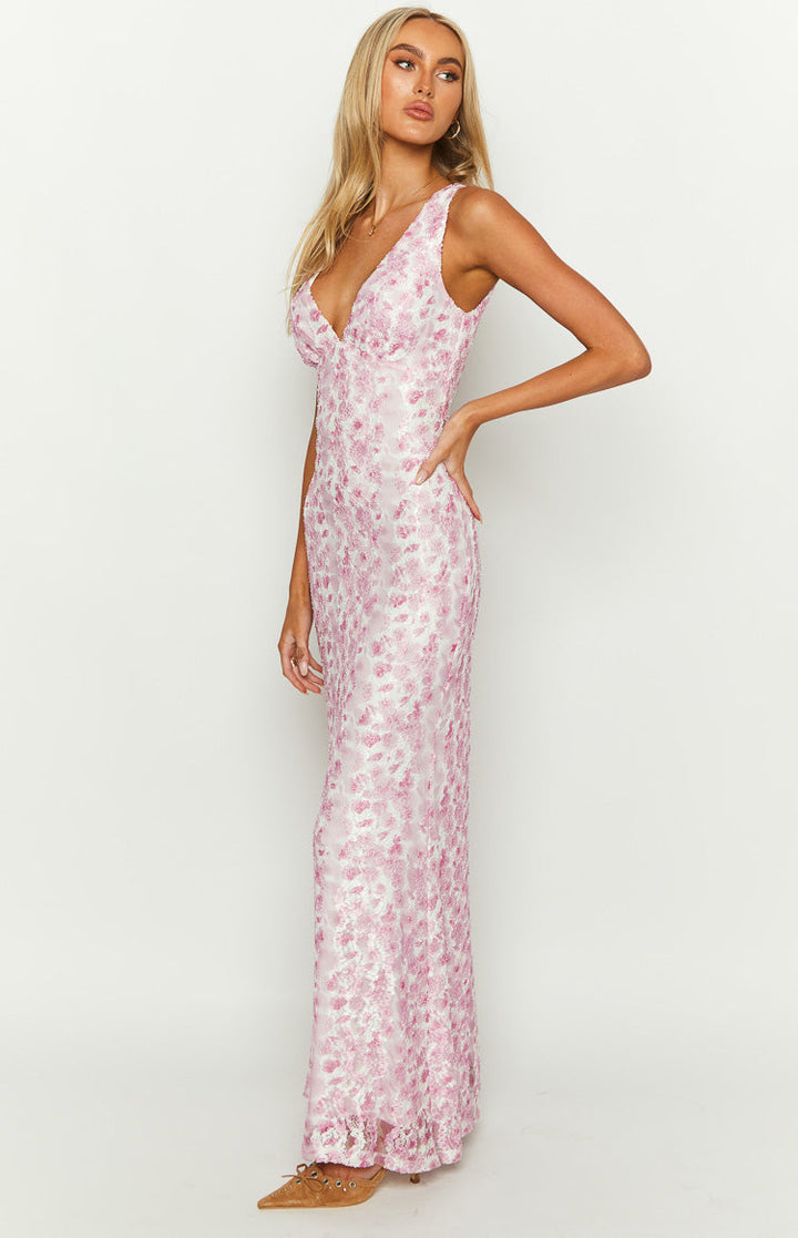 Fenna | Dames Bruiloft Gast Jurk Bloemen V-Hals Maxi