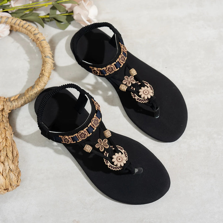 Fenna | Dames Boho Sandalen Platte Hak Ronde Teen Kralen