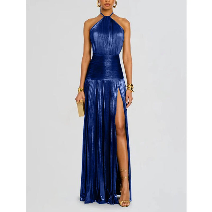Fenna | Dames Halter Jurk Mouwloos Maxi Feest Geplooide